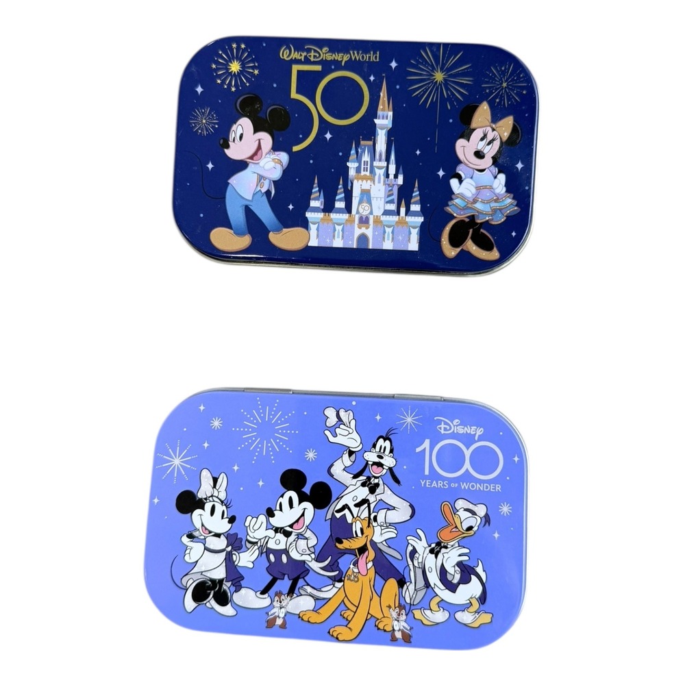 Disney World 50th Anniversary and Disney 100 Years of Wonder Mint Tins Set Blue